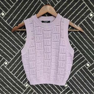 🚩steal authentic Balmain Lavender Openwork Knit Tank Top
